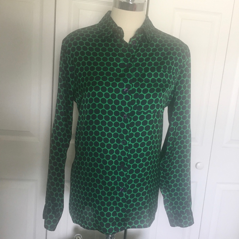 Michael Kors Green and Black Polka Dot Dress Shirt
